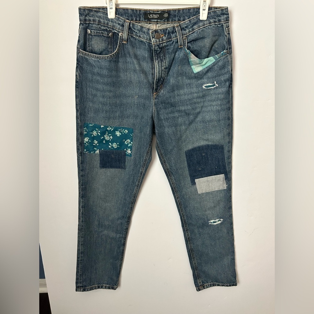 Lauren Ralph Lauren Patchwork Boyfriend Jeans Size 10 Black Label - Picture 8 of 12